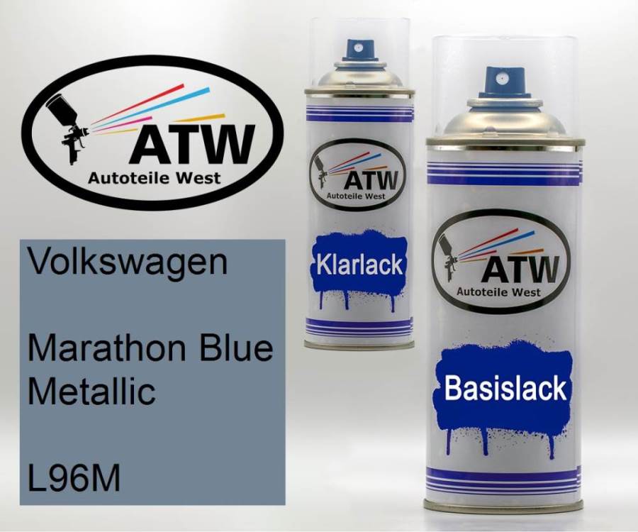 Volkswagen, Marathon Blue Metallic, L96M: 400ml Sprühdose + 400ml Klarlack - Set, von ATW Autoteile West.